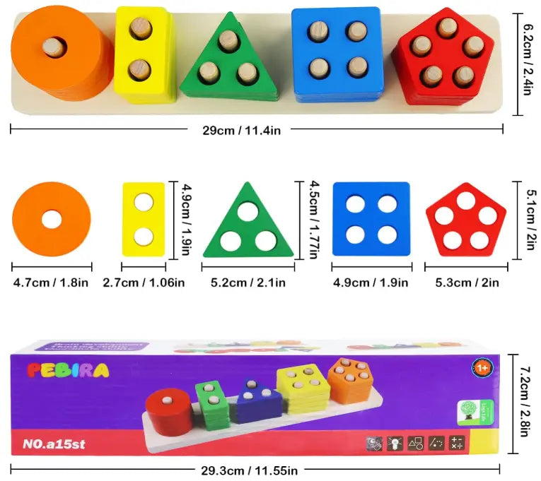 Atfaluna Wooden Shape Sorting Toy – Pentagonal Column