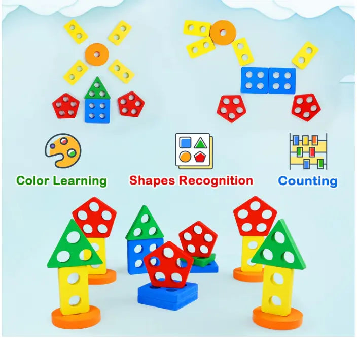 Atfaluna Wooden Shape Sorting Toy – Pentagonal Column