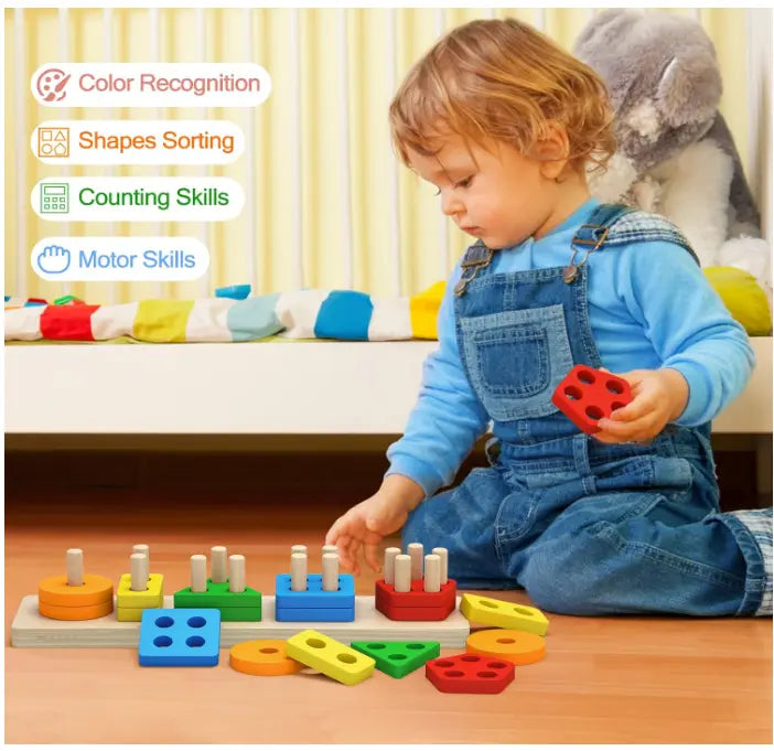 Atfaluna Wooden Shape Sorting Toy – Pentagonal Column